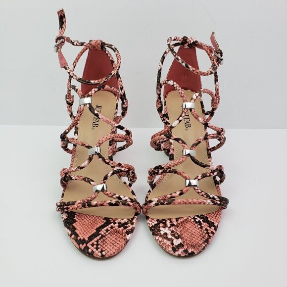 Just Fab All Eyes On Me Womens 7.5 Coral Snake Strappy Dress 3.75" Heel Sandals - Picture 5 of 12
